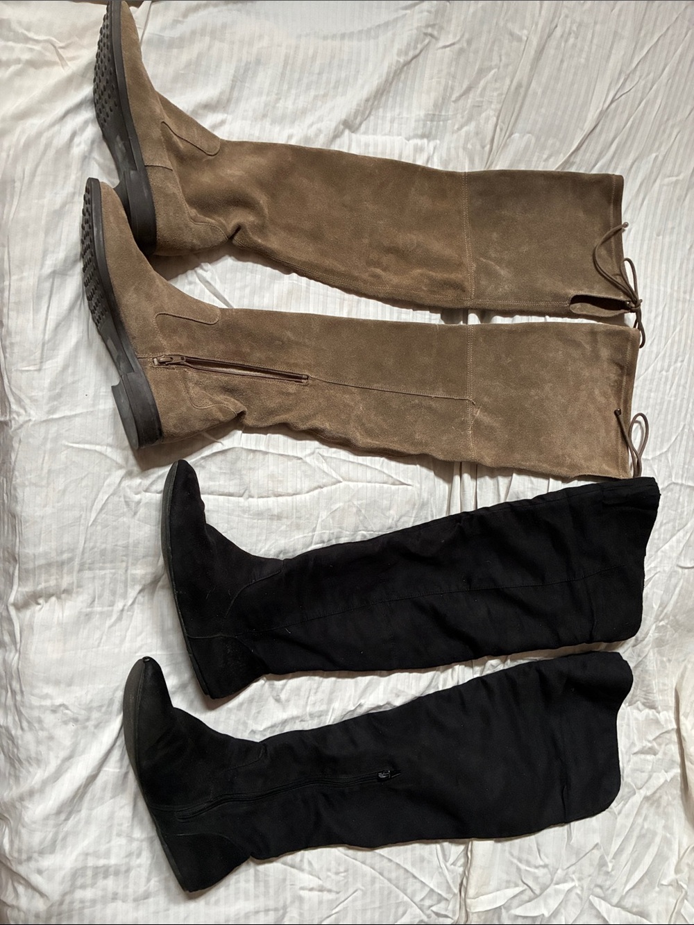 Over-the-Knee Suede Boots - Black and Taupe